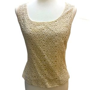 TAHARI Luxe ivory gold embroidered silky top Sz 16